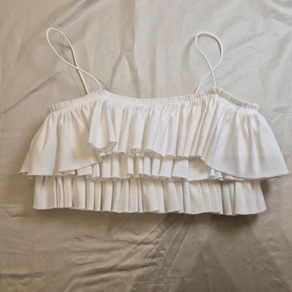 Y2K Zara Tiered Ruffle Crop Tank Top Coquette Fairy Angel Festival Dollette S - Picture 4 of 6